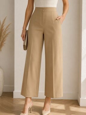 Soaked Women’s Wide Leg Ankle Pants Size M Tan Camel Stretch Dress Trousers